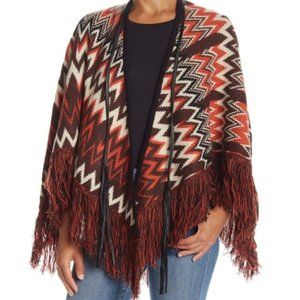 Vertigo Paris Fringe Trim Knit Boho Cape Poncho Size S/M New with Tag